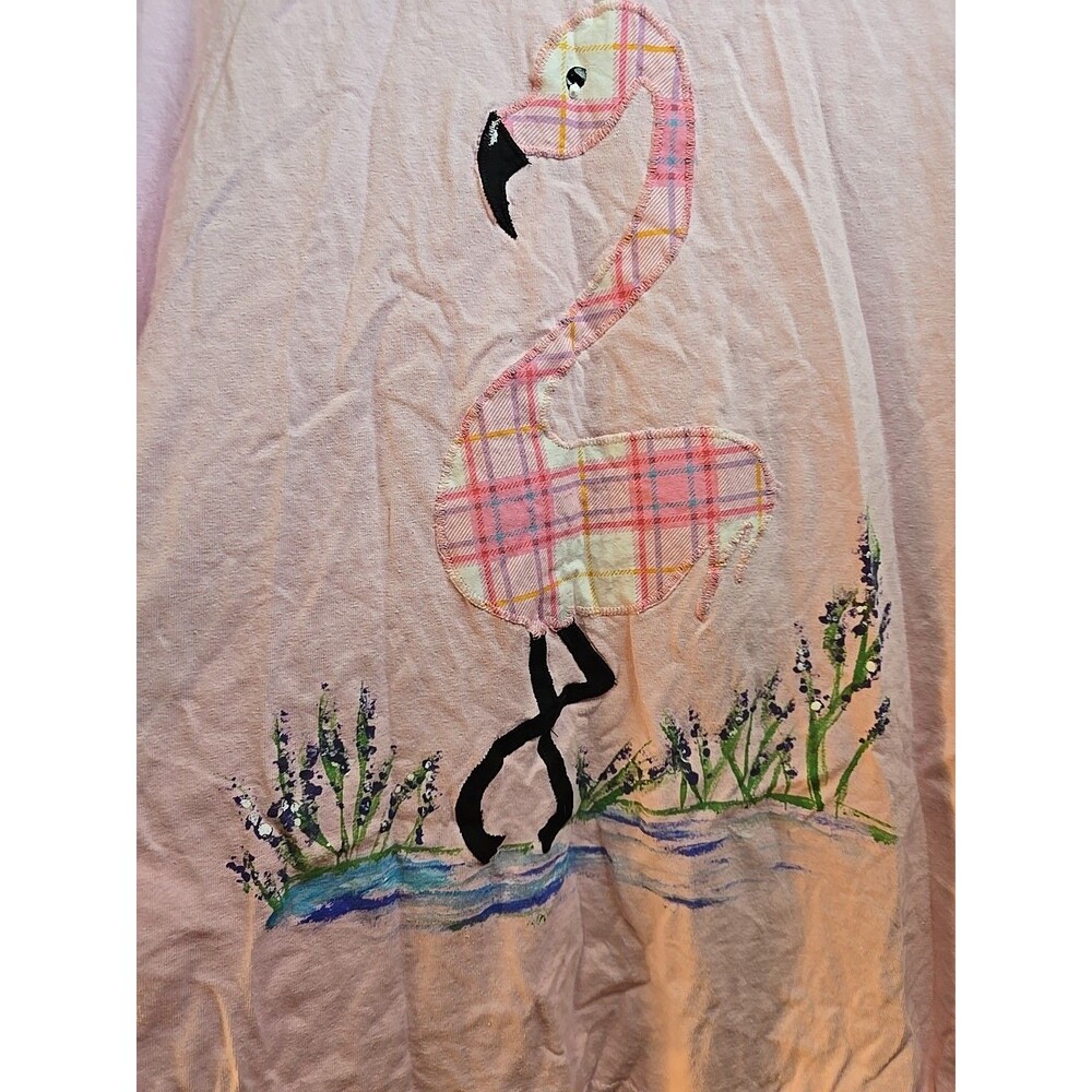 Vintage Shane Lee Sz Medium PINK Colorful Flamingo LONG SLEEVE BLOUSE